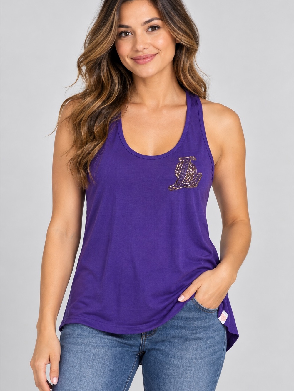 Purple Women's Racerback Tank Top with Embellished Logo